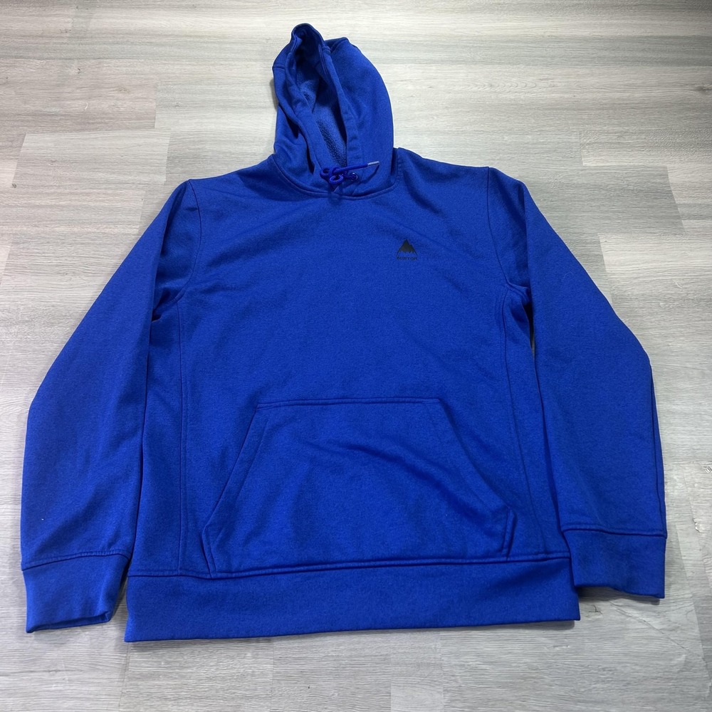 Burton Oak Hoodie Mens Small Blue Fleece Pullover Sweatshirt Logo Front Pocket